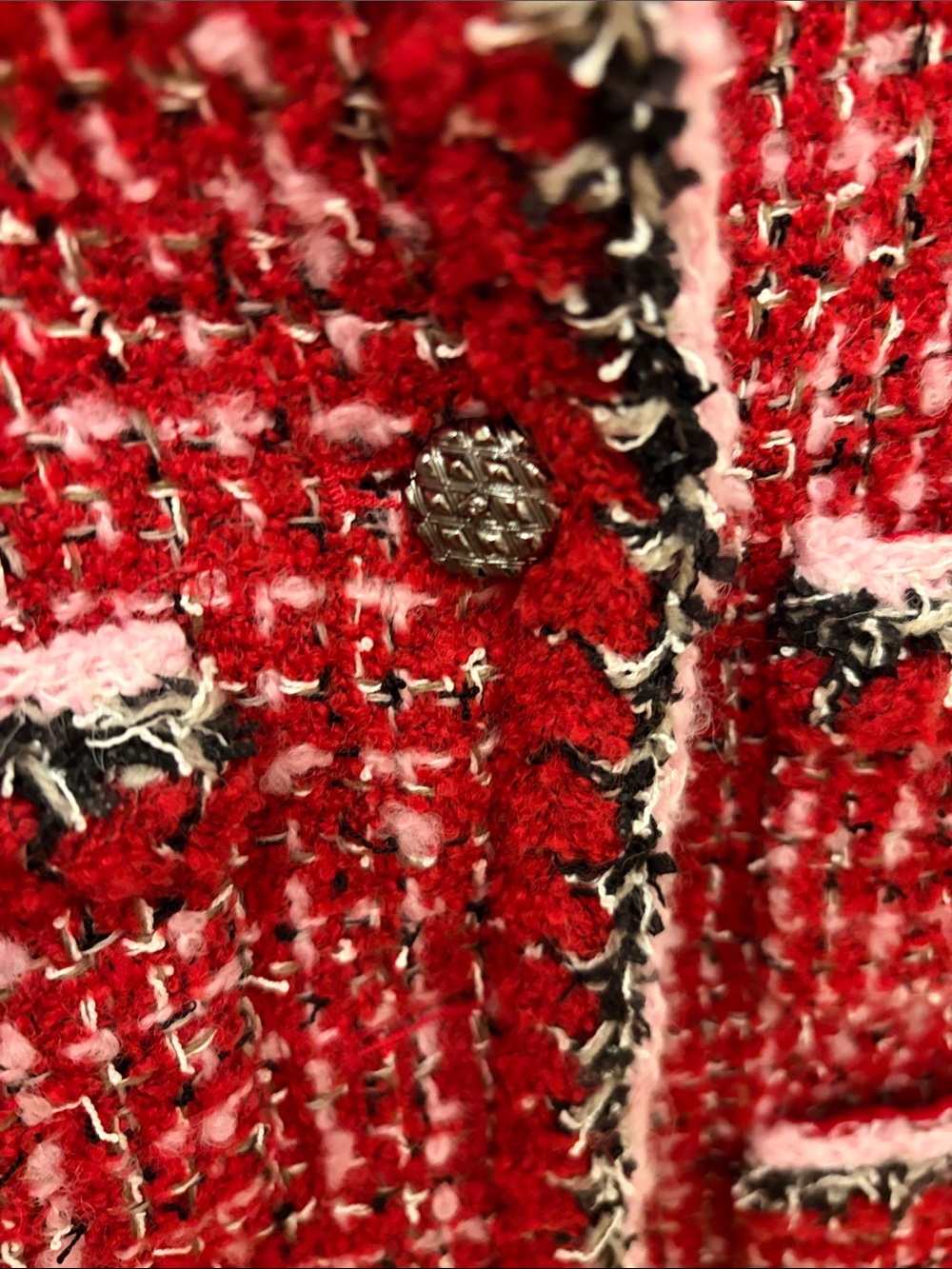 Red Tweed Bouclé Cropped Blazer with Contrast Trim - Picture 3 of 10